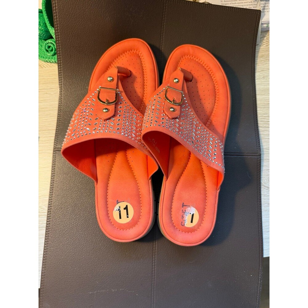 Women's Orange Embellished Flip Flop Sandals Size 11